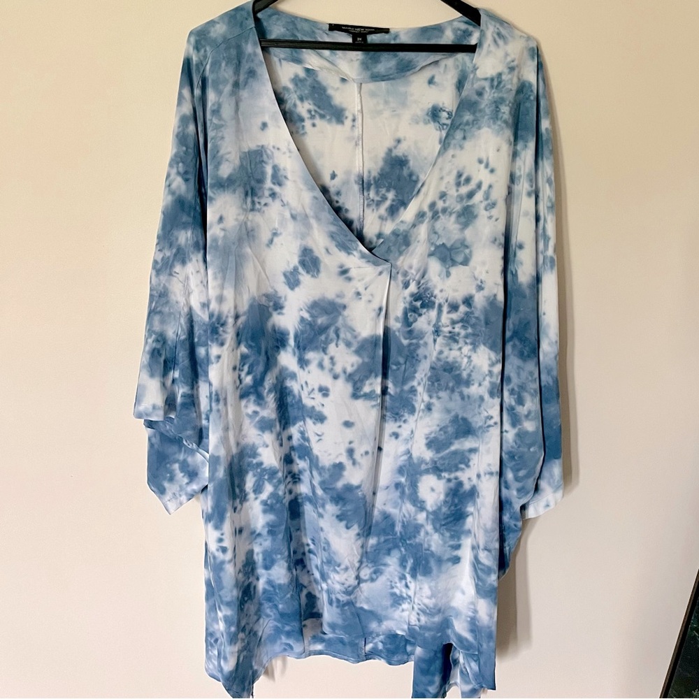 Marc New York Tie Dye Chambray Tunic Top Blouse 3X Plus Size Boho Beachy Hippie